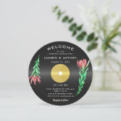 Trouwkaart met vintage retro vinylplaat QR-code Kaart (Staand voorkant)