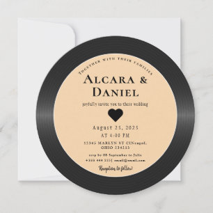 Trouwkaart met vintage retro vinylplaat QR-code Kaart
