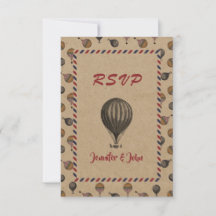 Trouwkaart met vintage stijl hete luchtballon reis