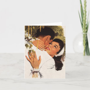 Trouwkaart met Vintage Voorstel en Knuffel, Trouwk Bedankkaart