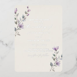 Trouwkaart met vintage waterverf bloemenscript  folie uitnodiging