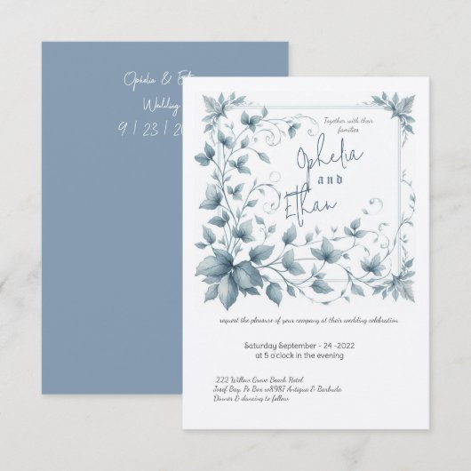 Trouwkaart met vintage waterverf bloemmotief kaart (Voorkant / Achterkant)