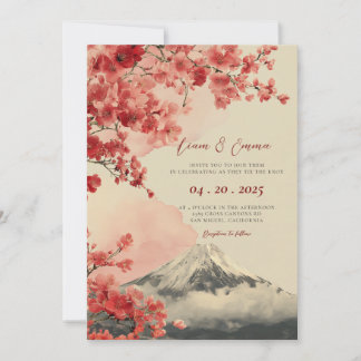 Trouwkaart met Vintage Waterverf Japanse Landschap Kaart