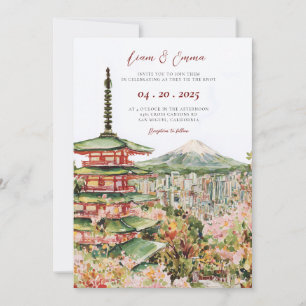 Trouwkaart met vintage waterverf Japanse landschap Kaart