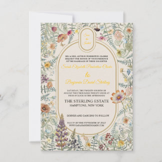 Trouwkaart met vintage wilde bloemen kaart