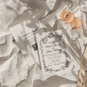 Trouwkaart met vintage zwart-wit QR-code voor oude Kaart