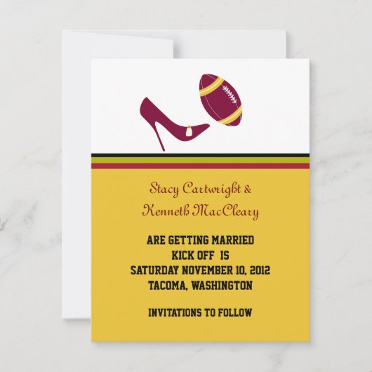 Trouwkaart met Voetbal Maroon & Geel Save the Date Kaart (Voorkant)