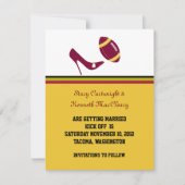 Trouwkaart met Voetbal Thema in Maroon & Geel Save Kaart (Voorkant)