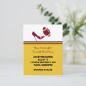 Trouwkaart met Voetbal Thema in Maroon & Geel Save Kaart (Staand voorkant)