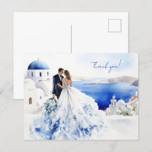 Trouwkaart met waterverf schilderij van Santorini Briefkaart