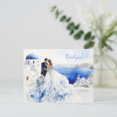 Trouwkaart met waterverf schilderij van Santorini Briefkaart (Staand voorkant)