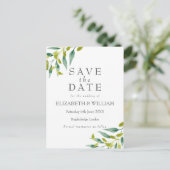 Trouwkaart met waterverf weidebladeren Save the Da Aankondigingskaart (Staand voorkant)
