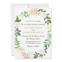 Trouwkaart met waterverfkrans in blush goud