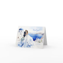 Trouwkaart met waterverfschildering van Santorini