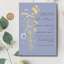 trouwkaart met wilde bloem schrift in het blauw kaart