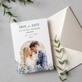 Trouwkaart met wilde bloemen foto Save the Date
