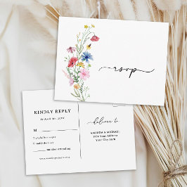 Trouwkaart met wilde bloemen RSVP Briefkaart