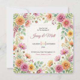 Trouwkaart met 'Wildflower Meadow' Save the Date