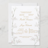 Trouwkaart met witte bloem in beige kleur kaart (Voorkant)