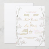 Trouwkaart met witte bloem in beige kleur kaart (Voorkant / Achterkant)