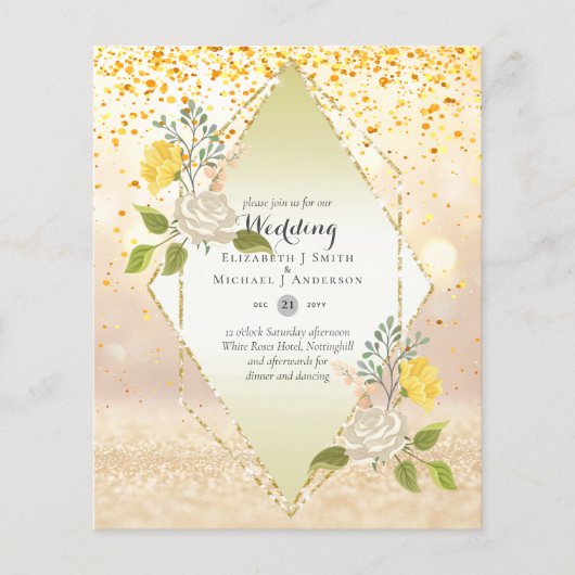 Trouwkaart met witte roos en gele bloem voor weini (Voorkant)