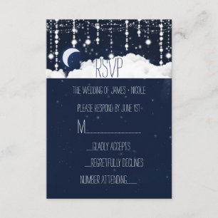 Trouwkaart met wolken en sterren voor hemels huwel RSVP kaartje