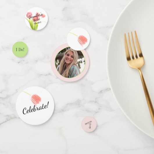 Trouwkaart met zachte roze tulpen confetti (Groep)