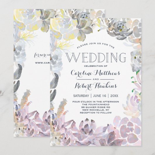 Trouwkaart met zoete succulenten kaart (Voorkant / Achterkant)