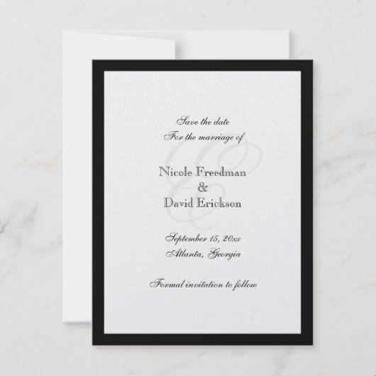 Trouwkaart met zwart rand monogram save the date (Voorkant)