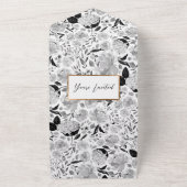 Trouwkaart met zwart-wit waterverf bloemmotief all in one uitnodiging (Buitenkant)