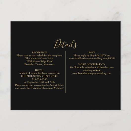 Trouwkaart met zwarte en gouden details voor een b (Achterkant)