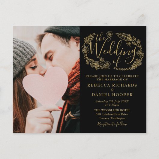 Trouwkaart met zwarte en gouden details voor een b (Voorkant)