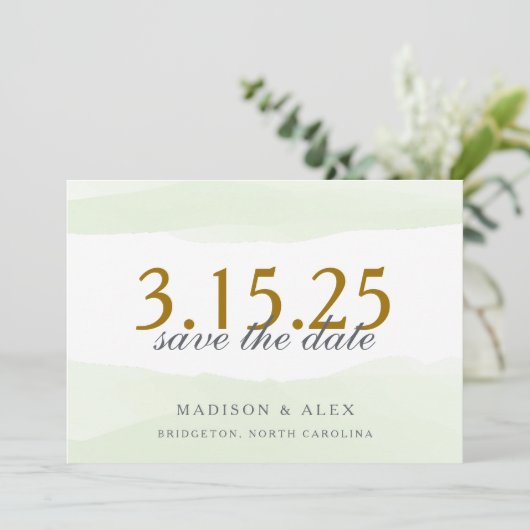 Trouwkaart mintgroen waterverf Save the Date (Staand voorkant)