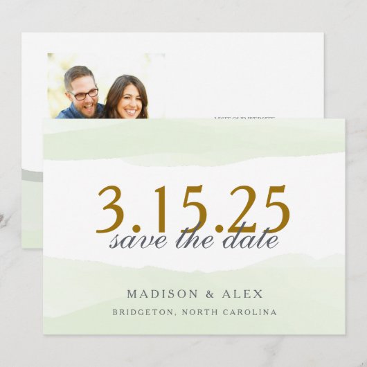 Trouwkaart mintgroen waterverf Save the Date (Voorkant / Achterkant)