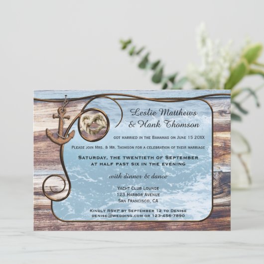 Trouwkaart na de bruiloft met scheepsanker kaart (Staand voorkant)