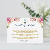 Trouwkaart Nautilus Bloemendetails Blauwe Insteekk Informatiekaartje (Staand voorkant)