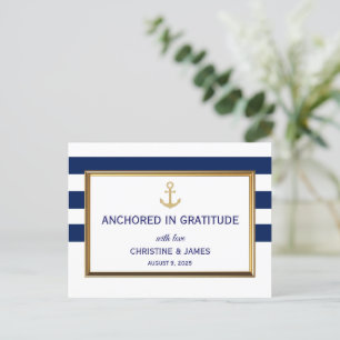Trouwkaart Nautisch Navy Blauw Wit Strepen Bedankt Briefkaart