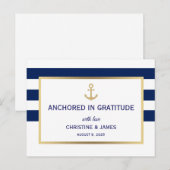 Trouwkaart Nautische Marineblauw Witte Strepen Bed Briefkaart (Voorkant / Achterkant)