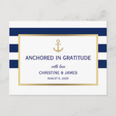 Trouwkaart Nautische Marineblauw Witte Strepen Bed Briefkaart (Voorkant)