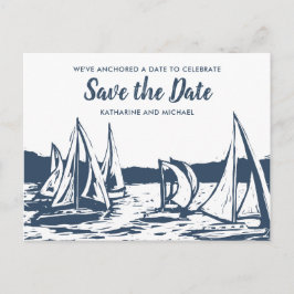 Trouwkaart 'Nautische Zeilboot' Save the Date Aankondigingskaart