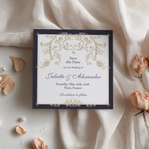 Trouwkaart Navy Baroque Save the Date Kaart