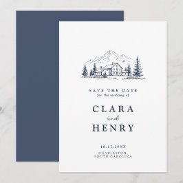 Trouwkaart Navy Berg Huwelijk Save the Date Kaart