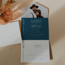 Trouwkaart Navy Blauw Clean Line All In One Uitnodiging