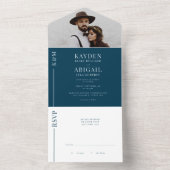 Trouwkaart Navy Blauw Clean Line All In One Uitnodiging (Binnen)