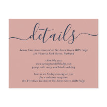 Trouwkaart Navy Blauw en Blush Modern Schuingedruk