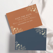 Trouwkaart Navy Blauw en Terracotta Save The Date
