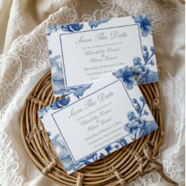 Trouwkaart Navy Blauw en Zilver Save The Date