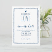 Trouwkaart Navy Blauw Liefde Vieren Save the Date (Staand voorkant)