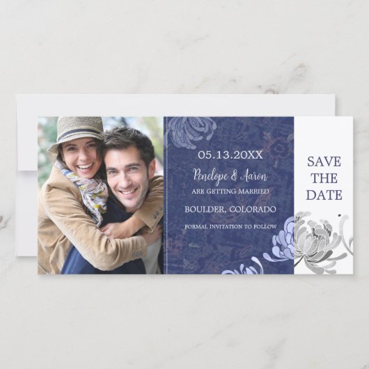 Trouwkaart Navy Blauw Save the Date Foto Kaart (Voorkant)
