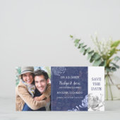 Trouwkaart Navy Blauw Save the Date Foto Kaart (Staand voorkant)